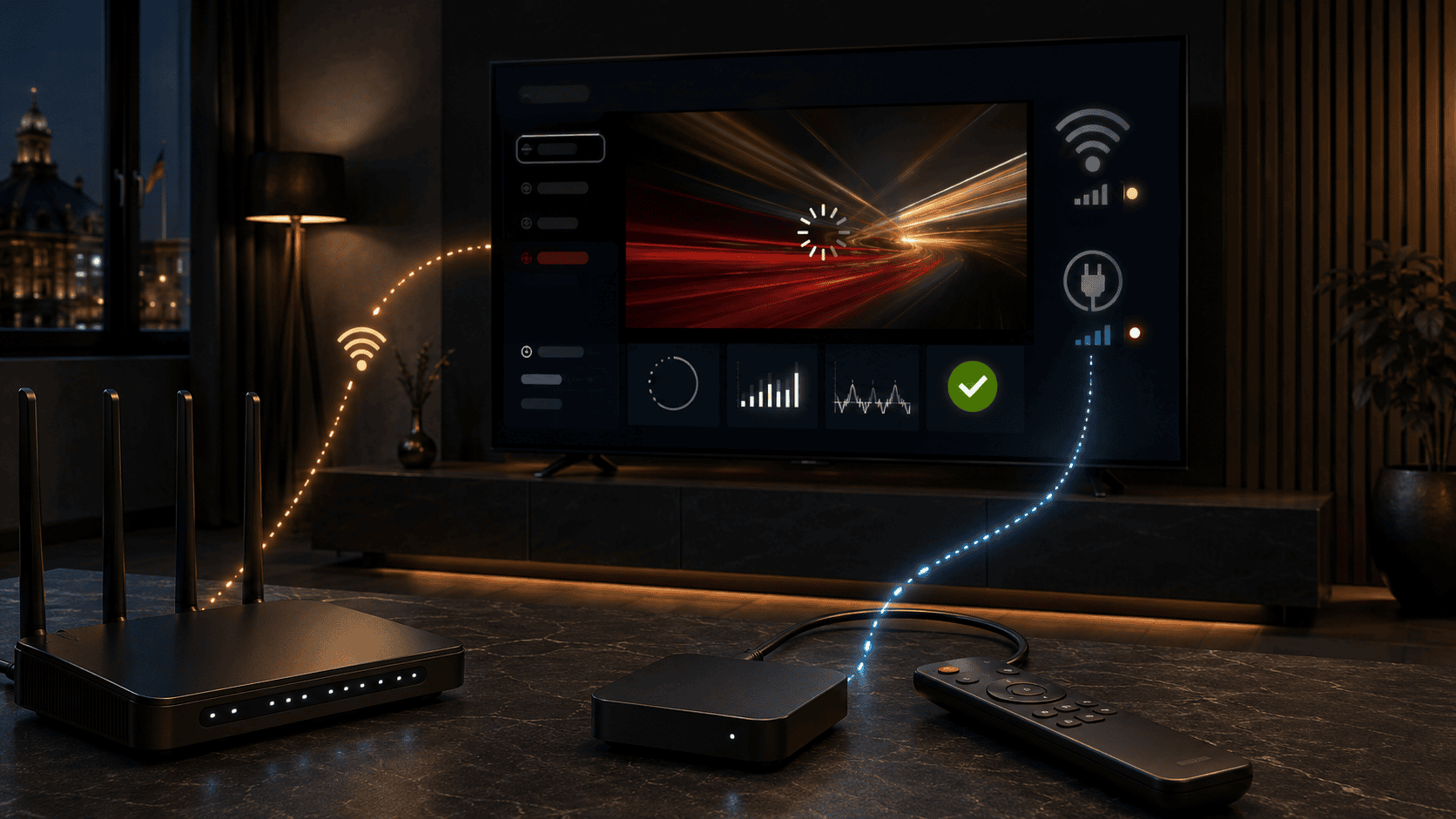 Firestick IPTV Netzwerk Test mit WLAN LAN Router und Smart TV