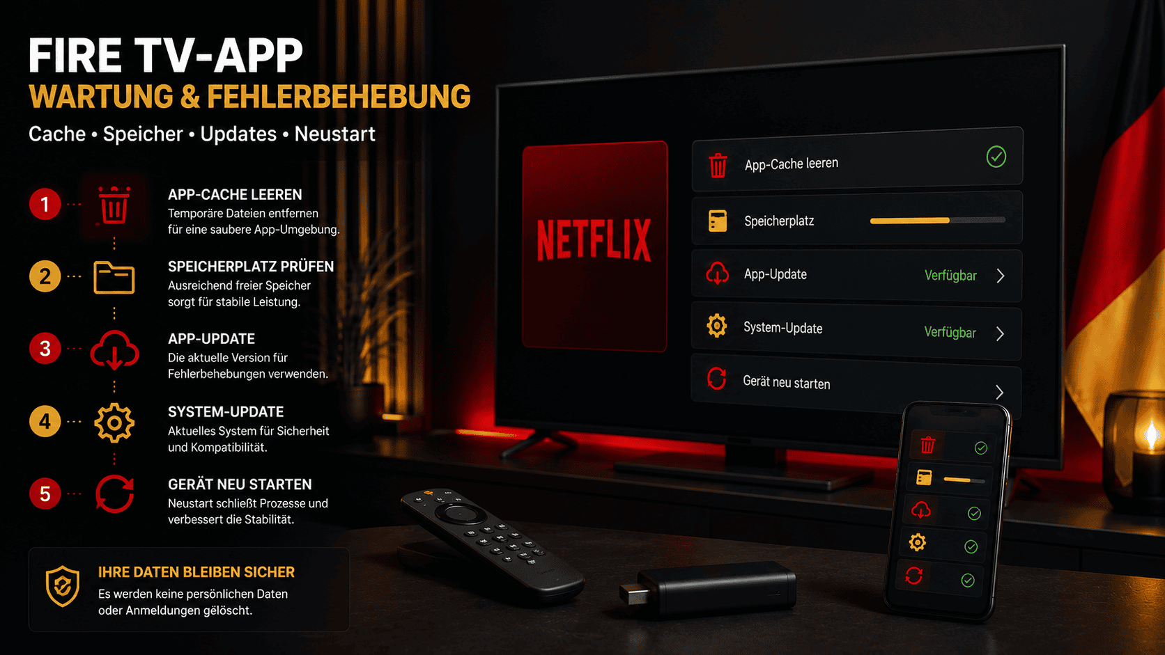 Netflix Fire TV Cache Speicher und App Update prüfen